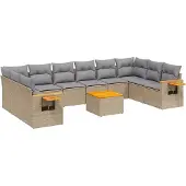 vidaXL Loungegrupp för trädgården m. dynor 11 delar beige konstrotting