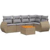 vidaXL Soffgrupp för trädgården med dynor 6 delar beige konstrotting