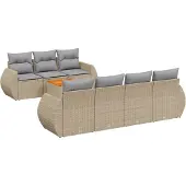 vidaXL Matgrupp för trädgården med dynor 8 delar beige konstrotting