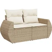 vidaXL Trädgårdssoffa med Kuddar, 2-sitsig, Beige, Polyrotting