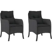 vidaXL Trädgårdsstolar med kuddar set om 2 svart flätad resin 365145