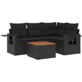 vidaXL Loungegrupp för trädgården med dynor 5 delar svart konstrotting