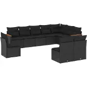 vidaXL Loungegrupp 10 delar med svarta dynor konstrotting