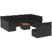 vidaXL Loungegrupp med dynor 12 delar svart konstrotting