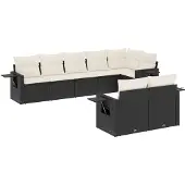 vidaXL Loungegrupp för trädgården med dynor 8 delar svart konstrotting
