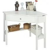 SoBuy Hörnbord med låda, vit 76x76 cm