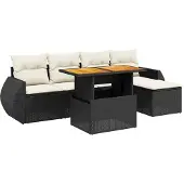 vidaXL Loungegrupp med dynor 6 delar svart konstrotting