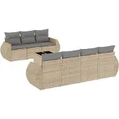 vidaXL Matgrupp för trädgården med dynor 8 delar beige konstrotting