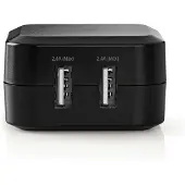 Nedis Väggladdare | 24 W | 2x 2.4 A A | Antal utgångar: 2 | 2x USB-A | Utan kabel | Single Voltage Output | Svart