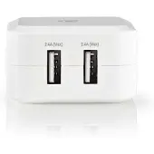 Nedis Väggladdare | 24 W | 2x 2.4 A A | Antal utgångar: 2 | 2x USB-A | Utan kabel | Single Voltage Output | Vit