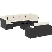 vidaXL Loungegrupp 10 delar med svarta dynor konstrotting