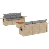 vidaXL Soffgrupp för trädgård med dynor 7 delar mixbeige konstrotting