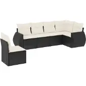 vidaXL Loungegrupp med dynor 6 delar svart konstrotting