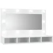vidaXL Spegelskåp med LED vit högglans 90x31,5x62 cm Vit