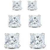 Silver Bar fyrkatigt zirkonörhängen 3-pack 3+4+5 mm 8326
