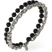 GUESS Edgy Double silver och svartfärgat onyxarmband JUMB04051JWSTBKL