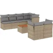 vidaXL Soffgrupp för trädgård med dynor 8 delar mixbeige konstrotting