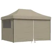 vidaXL Pop-Up hopfällbart partytält med 4 sidoväggar taupe