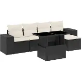 vidaXL Loungegrupp med dynor 6 delar svart konstrotting