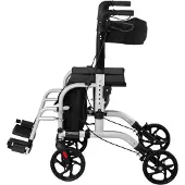 Uniprodo Rullator - Transportrullstol - 2-in-1 - Silver - 120 kg