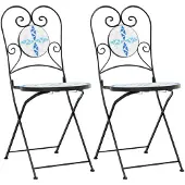 vidaXL Set av 2 Fällbara Bistrostolar, Terrassstolar, Balkongstolar, Utemöbler, Blå och Vit 4003404
