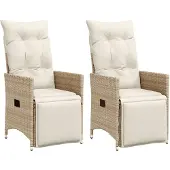 vidaXL Justerbara trädgårdsstolar 2 st med dynor beige konstrotting