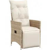 vidaXL Justerbar trädgårdsstol med dynor beige konstrotting