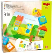 Haba Animal Squares Chunky trpusselbyggnadsblock som ordnar spel med mallkort Montessori Toys Toddler Puzzle Ages 2+ (tillverkad i Tyskland)