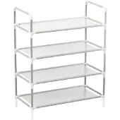 vidaXL Skohylla med 4 hyllor metall och non-woven tyg silver