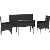 vidaXL Loungegrupp för trädgården med dynor 4 delar svart konstrotting