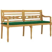 vidaXL Bataviabänk med grön dyna 150 cm massiv teak