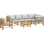 vidaXL Loungegrupp 7 delar ljusgråa dynor bambu