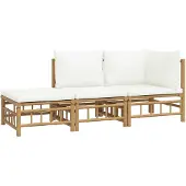 vidaXL Loungegrupp för trädgården med gräddvita dynor 3 delar bambu