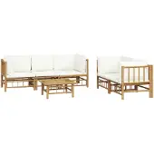 vidaXL Loungegrupp 6 delar gräddvita dynor bambu