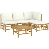 vidaXL Loungegrupp 5 delar gräddvita dynor bambu
