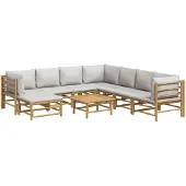 vidaXL Loungegrupp 9 delar ljusgråa dynor bambu
