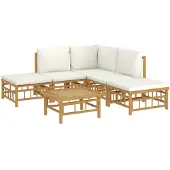 vidaXL Loungegrupp 6 delar gräddvita dynor bambu