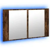 Super Merchant Vidaxl Badrumsskåp med Spegel och LED, Bränd Ek, 80X12X45, Akryl