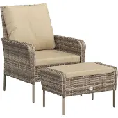 vidaXL Reclinerstol for trädgården med fotpall ljusbrun konstrotting
