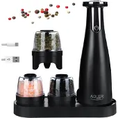 Adler AD 4449B, Set med salt- och pepparkvarnar, 150 ml, Stål, Svart, Akrylnitrilbutadienstyren (ABS), Lithium, 80 mm