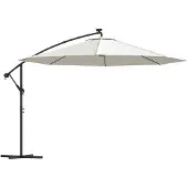 vidaXL Frihängande trädgårdsparasoll LEDs metallstång 350 cm sand