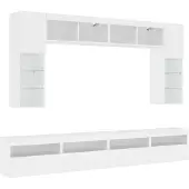 vidaXL Väggmonterade tv-skåp 8 delar med LEDs vit