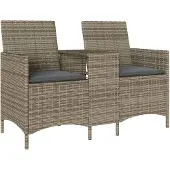 vidaXL Soffa för trädgård 2 platser med bord och kuddar i flätad resin, utemöbel, trädgårdssalong, möbel 4003886