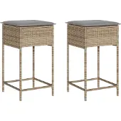 vidaXL Barstolar för trädgården med dynor 2 st beige konstrotting