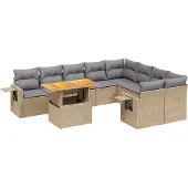 vidaXL Soffgrupp för trädgård med dynor 10 delar beige konstrotting