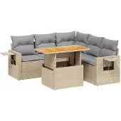 vidaXL Soffgrupp för trädgården med dynor 6 delar beige konstrotting