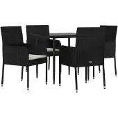 vidaXL Matgrupp för trädgården med dynor 5 delar svart konstrottning