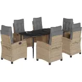 vidaXL Matgrupp för trädgården med dynor 7 delar mixbeige konstrotting