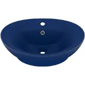 vidaXL Ovalt handfat med bräddavlopp matt mörkblå 58,5x39 cm keramik