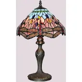 Searchlight Tiffany bordslampa Dragonfly, Brun / mässing, Vardagsrum / matsal, Metall, Tiffany, Bordslampa